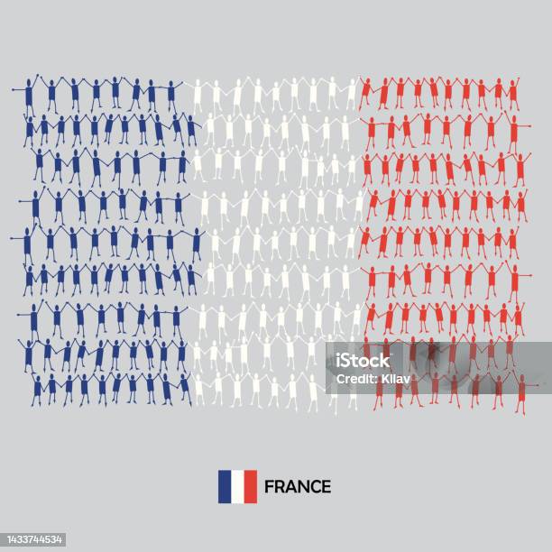 Große Gruppe Von Menschen In Form Der Französischen Flagge Französische