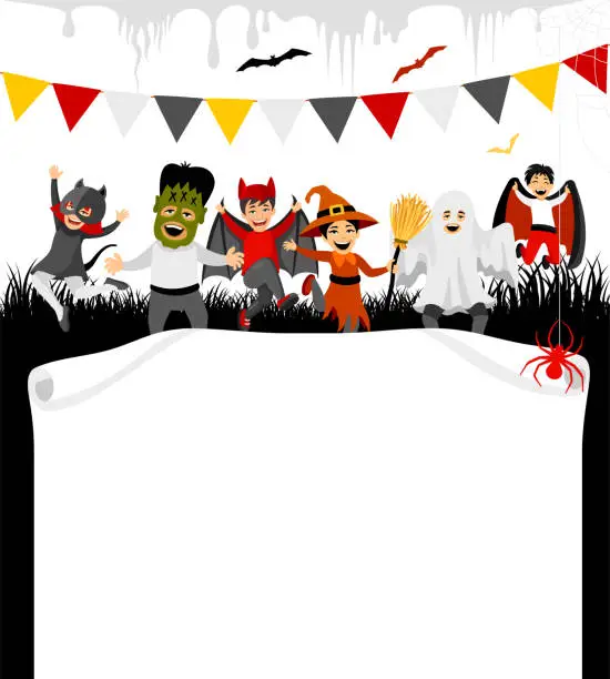 Vector illustration of Halloween banner template. Social media advertising. Invitation or poster design. Trick Or Treaters.