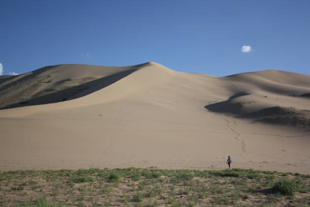 Along the Khongor sand dunes, Gobi Desert, Mongolia. stock photo