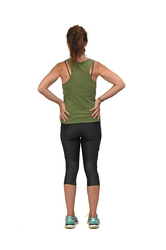 back view of woman  with sportswear  on white background