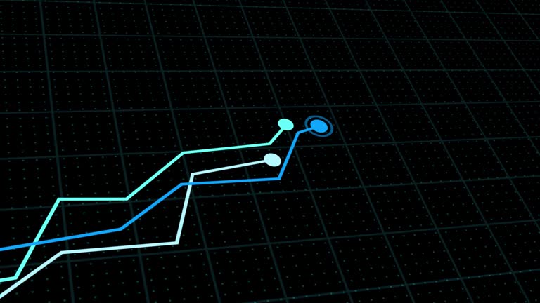 Infographic growing line chart graph - business development competition concept animation. Financial business diagram charts and stock numbers showing profits over time dynamically, a finance 4K 3D animation, illustrates corporate business growth