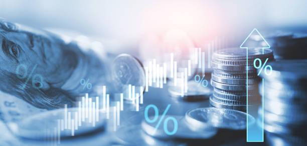 concetto di inflazione e tassazione grafico crescente dei tassi di inflazione.  il problema dell'inflazione degli americani e la recessione dell'economia globale. rialzo dei tassi di interesse con background monetario, finanziario e di investimento in usd - tasso di interesse foto e immagini stock