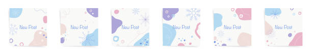 istock Winter social media posts backgrounds set. Abstract modern templates for square, sale promo posts, invitation, discount. Design with snowflakes, abstract shapes, wavy pattern in minimal style. 1433757691