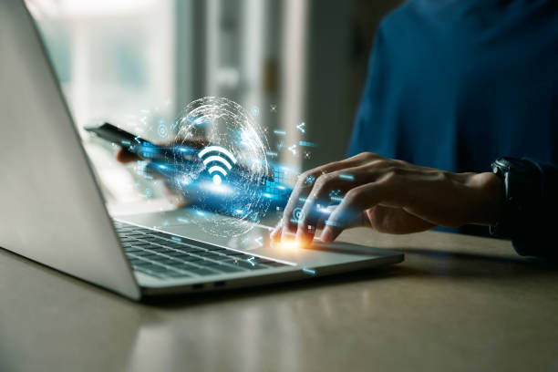 istock Business using laptop,with wifi icon,business communication social network concept. 1433761422