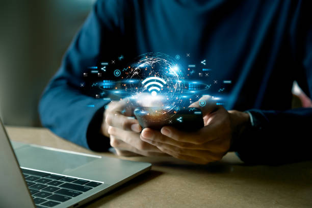 istock Business using smartphone ,with wifi icon,business communication social network concept. 1433761552