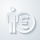 istock Person with Euro sign. Icon with paper cut effect on blank background 1433766751