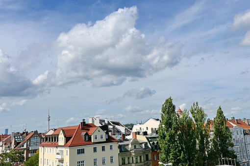 Panorama view over the roofs of Munich district Schwabing. Bavaria, Germany.