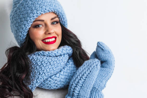 istock Woman in blue winter hat 1433772474