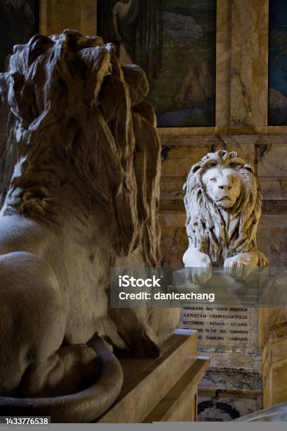 Marble Statue Of Lions In The Boston Public Library Stock Photo - Download Image Now