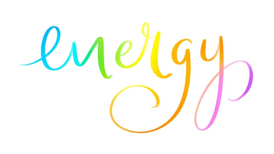 ENERGY colorful brush lettering banner on white background