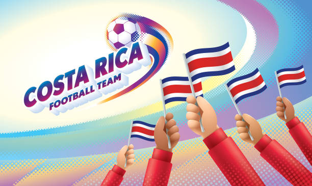 ilustrações, clipart, desenhos animados e ícones de festa da seleção costa rica de futebol com bandeira nacional da costa rica - jogo internacional