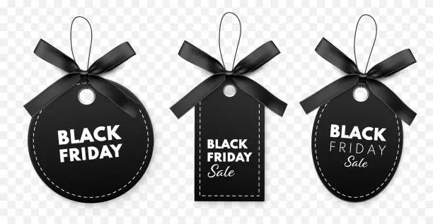 Vector illustration of Black Friday sale label with bow and ribbon isolated on white background. Vector illustration
