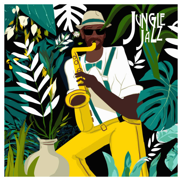 Original composition on the theme of Jungle Jazz Original composition on the theme of Jungle Jazz - vector illustration (Ideal for printing on fabric or paper, poster or wallpaper, house decoration) roots music stock illustrations