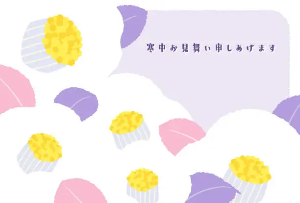 Vector illustration of Winter greeting card, design, illustration, Camellia japonica, horizontal composition