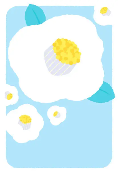 Vector illustration of Winter greeting card, design, illustration, Camellia japonica, vertical composition