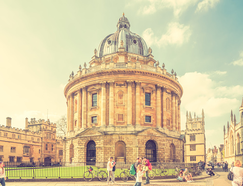The Radcliffe Camera designed by James Gibbs and built in Oxford between 1737-1749 to originally house The Radcliffe Science Library, but now is the additional reading rooms for the Bodleian Library