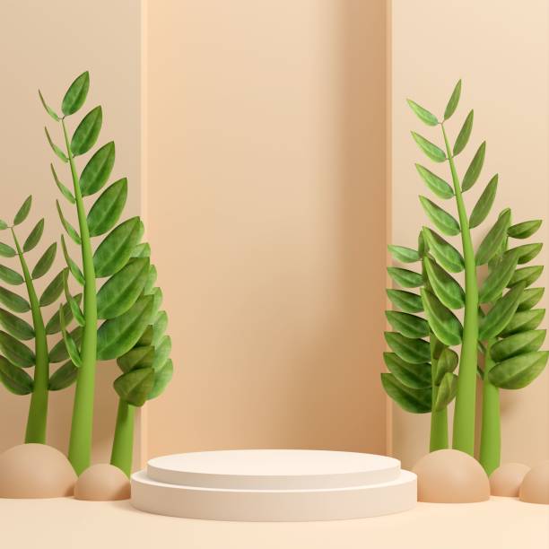 istock 3D rendering of green Emerald palm branches on a pastel peach wall background 1433787580