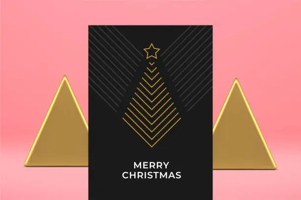 Vector illustration of Winter holiday best wishes Merry Christmas fashion black stripes modern greeting card vector