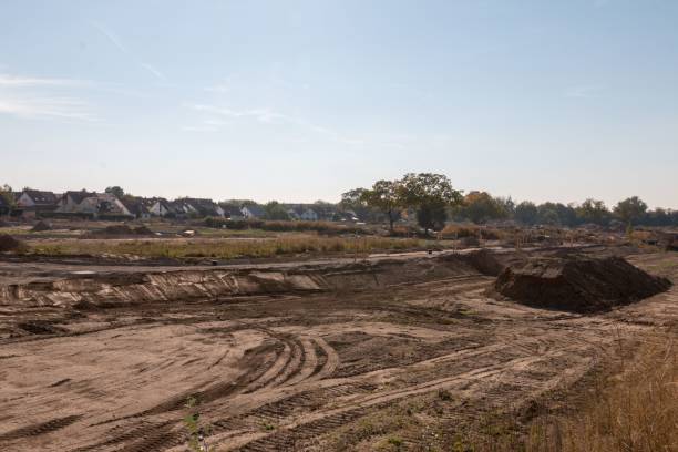 istock Excavated land being prepared for construction for a new building 1433788090
