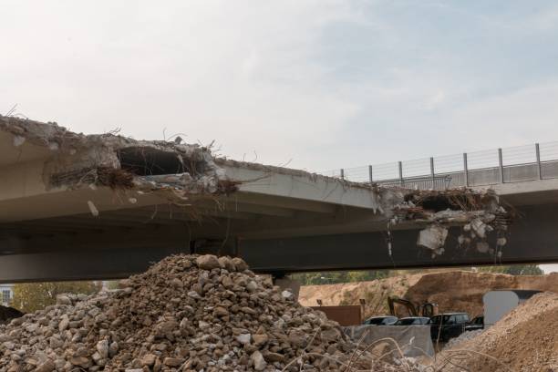 istock Low angle view of a demolished part of a highway bridge during the renovation process 1433788092