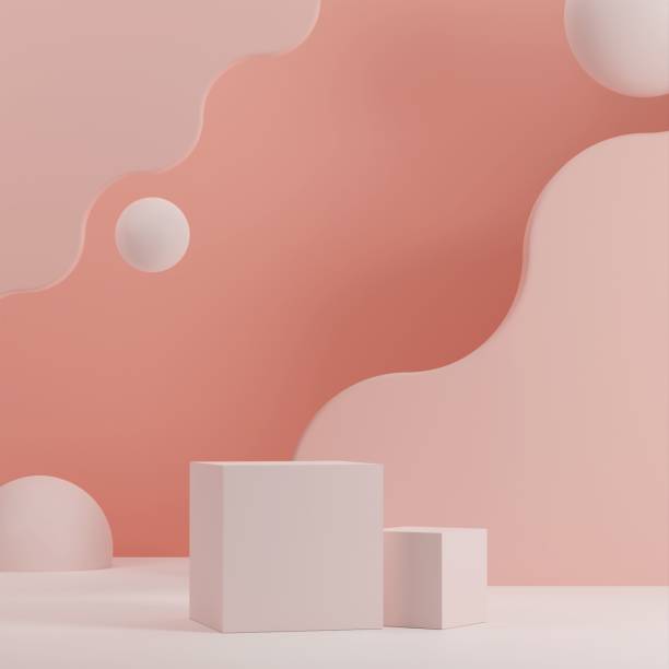 istock Background in pink shades with curves, squares, and floating circles 1433788742