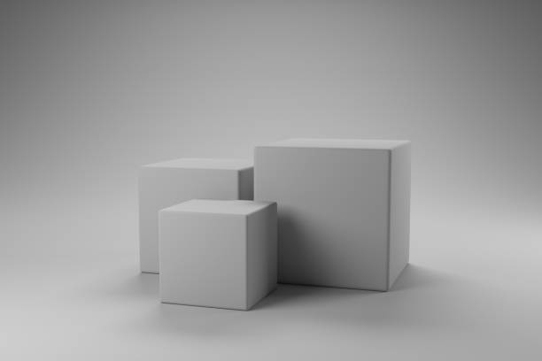 istock Modern Platform stand podium display on white room background. for empty product shelf or exhibition stage backdrop 3D rendering. 1433788744