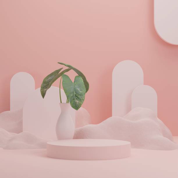 istock 3d rendering of leaves with a pink background and rocks 1433788782