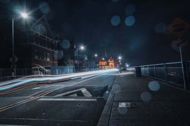 istock Light trail on a road in the evening 1433789088
