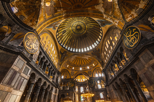 Hagia Sophia interior at Istanbul Turkey. Istanbul, Turkey - February 10 2022.