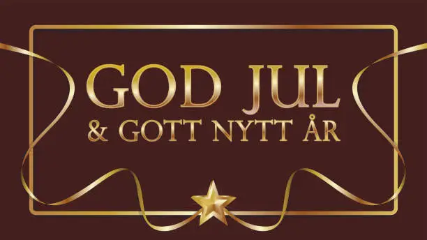 Vector illustration of God Jul & Gott Nytt År text in nice old classic design. Is Swedish (Sweden) and means Happy Christmas and Happy New Year. Dimension 16:9. Vector illustration.