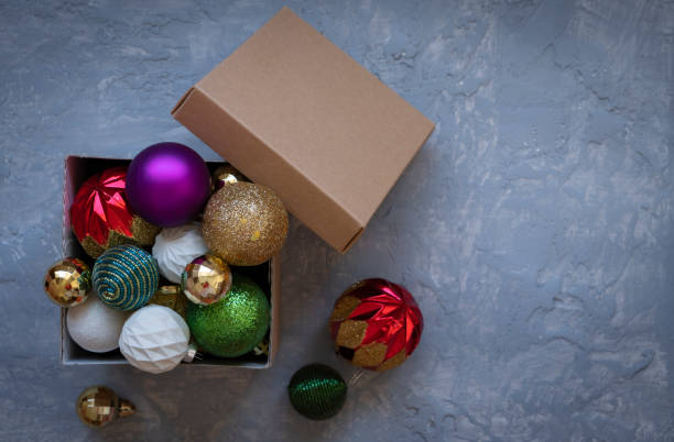 istock Colorful Christmas decorations in a box 1433797740