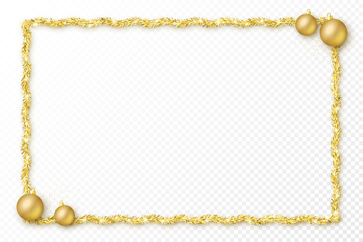 Tinsel festive frame. Christmas and New Year template with copy space.