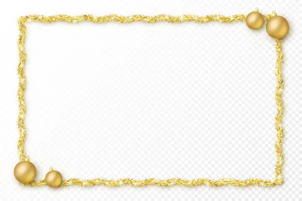 Vector illustration of Tinsel festive frame. Christmas and New Year template with copy space.