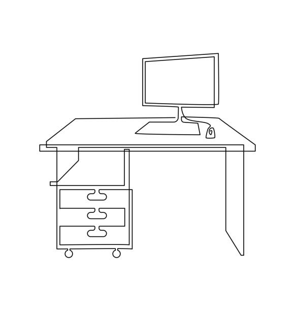Desk With Computer Drawing 240+ Continuous Line Drawing Desk Stock Photos, Pictures & Royalty-Free ...