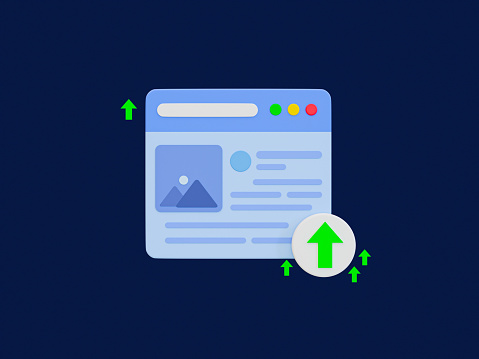 3d minimal trending content. popular content. Viral content. Content trending in social media. articles on the browser with a green rising icon. 3d illustration.