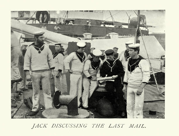 istock British Royal Navy sailors reading mail from home on board ship, 1890s, 19th Century 1433813757