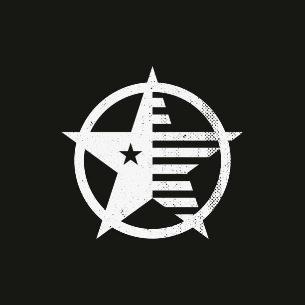 vintage round sign for print of stylized USA flag army star Black and white vintage round sign for print of stylized USA flag army star gi icon stock illustrations