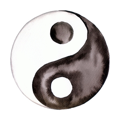Watercolor Yin Yang Symbol - Black and White