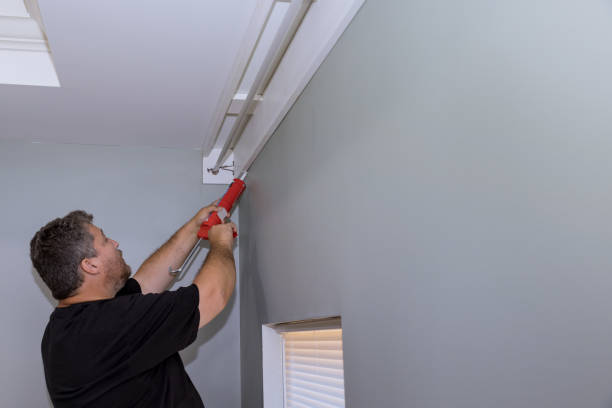 istock Worker construction syringe fills seam between cornice and wall with silicone sealant 1433818413