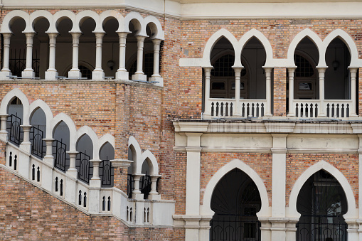 Architectural detail of old colonial style Sultan Abdul Samad building, Kuala Lumpur, Malaysia.