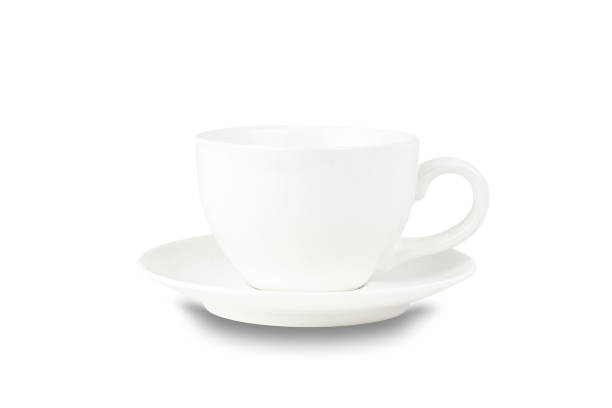 istock White coffee cup on dish isolated on white background with clipping path. 1433826097