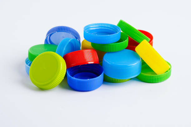 istock Plastic bottle caps colorful for recycle on white background. 1433826433