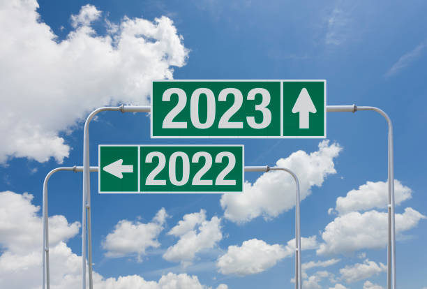 istock Green highway sign with exit for year 2022 and 2023 1433828598