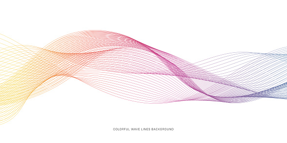 Colorful wave lines on white background. Multi colored curved wavy lines. Color flow wave for design brochure, website, flyer vector stock illustration