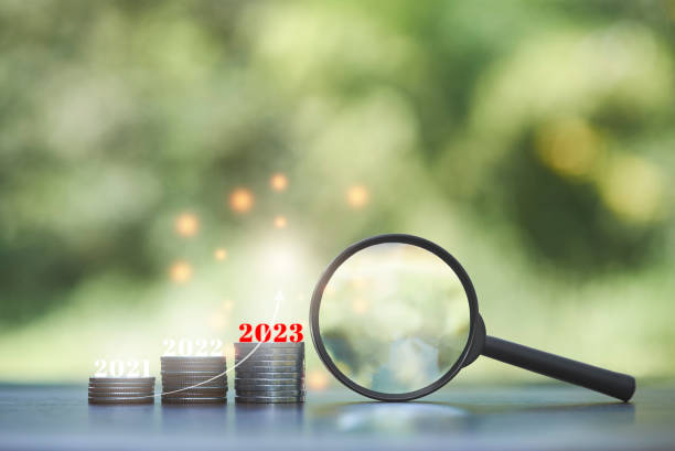istock magnifying glass and rows of coins 1433832132