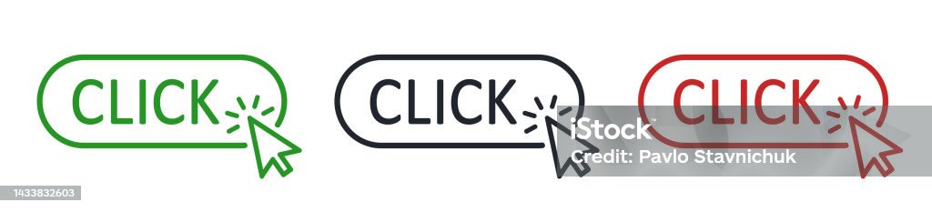 Stock Switch Click Click Button With Arrow Pointer Clicking Click Here Web Button Isolated ...