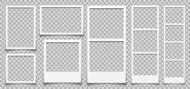 Empty white different photo frame with shadows. Set realistic photo card frame mockup - stock vector vector art illustration