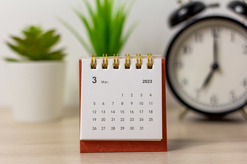 Calendario para marzo de 2023.Calendario de escritorio para la planificación. photo