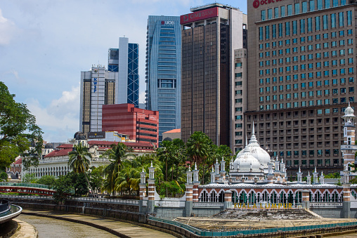 Masjid Jamek mosque at the confluence of Klang and Gombak Rivers in Kuala Lumpur City Center, Malaysia