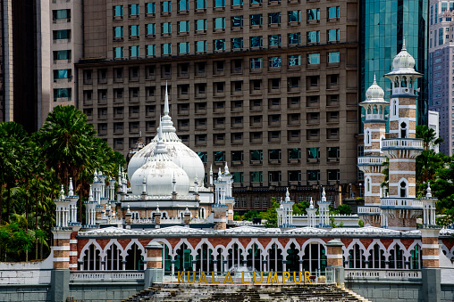 Masjid Jamek mosque at the confluence of Klang and Gombak Rivers in Kuala Lumpur City Center, Malaysia